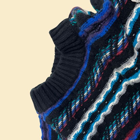 Vintage XL 90s abstract sweater w/ wavy stripes by Concrete, blue/teal pullover - Picture 8 of 8